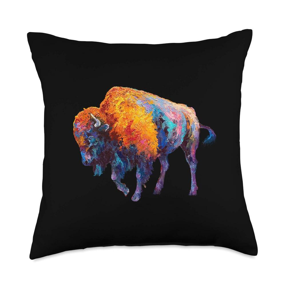 1479 Buffalo American Bison Western Art Paint Gift Black Throw Pillow